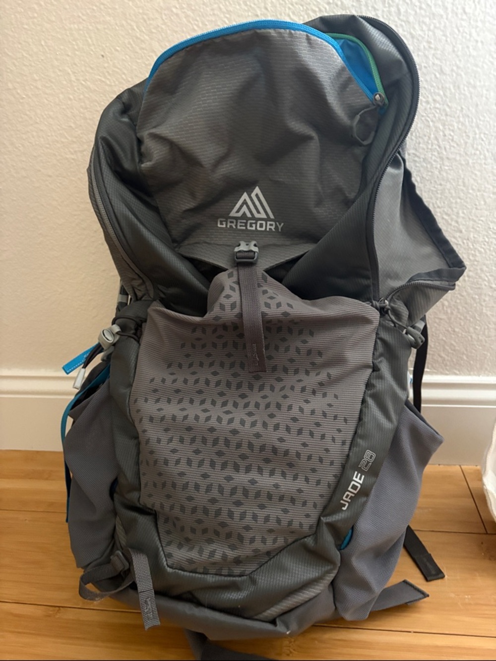 Gregory Gray Backpack with Blue Accents